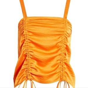 Open Edit Womans Tie Detail Satin Cami Tank Top in Safety Orange Size‎ XS